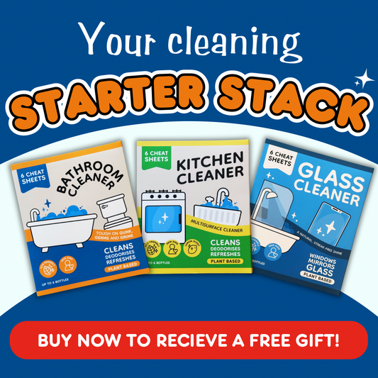 STARTER STACK BUNDLE: KITCHEN, BATHROOM, GLASS CLEANER SHEETS